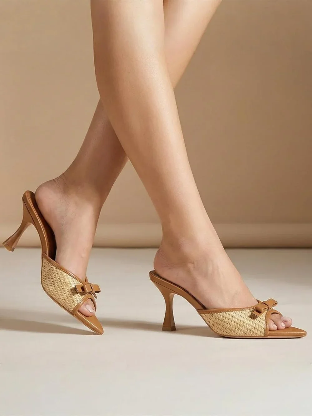 Women's Coffee Pointed Open Toe Heeled Sandals Slip On High Heels Dress Shoes